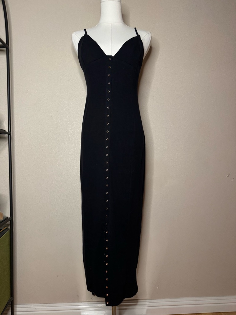 Free People Black Button-Front Midi Slip
Dress